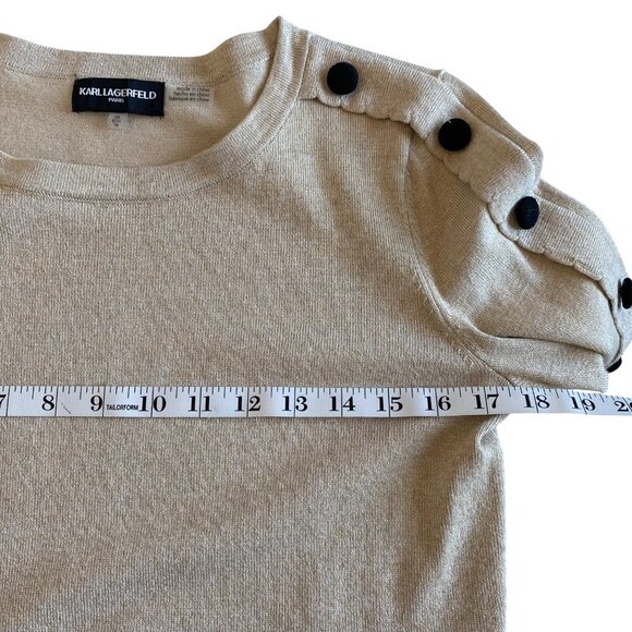 Karl Lagerfeld Gold Metallic Sweater Featuring Scalloped Puff Button Sleeves XS - Picture 9 of 10